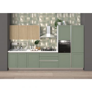 CUCINA DORA CM 363X60 H. 216 VERDE OPACO E ROVERE NATURALE VERSIONE DESTRA