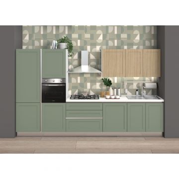 CUCINA DORA CM 363X60 H.216 VERDE OPACO E ROVERE NATURALE VERSIONE SINISTRA