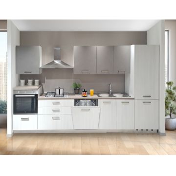 CUCINA IDEA CM 360X60 H. 216 CON LAVASTOVIGLIE OLMO BIANCO E UTOPIA PIOMBO VERSIONE DESTRA