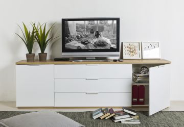 CREDENZA MOD. MUNDI BIANCO LUCIDO E ROVERE ARTISAN