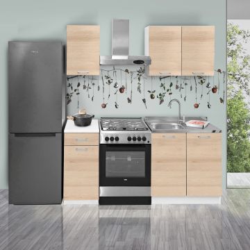 CUCINA COMPONIBILE CM 180 BIANCO E ROVERE ARTISAN