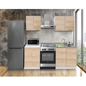 CUCINA COMPONIBILE CM 200 BIANCO E ROVERE ARTISAN