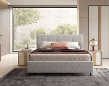 LETTO MATRIMONIALE CONTENITORE IN TESSUTO GRIGIO CHIARO 