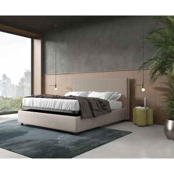 LETTO MATRIMONIALE CONTENITORE IN TESSUTO BEIGE