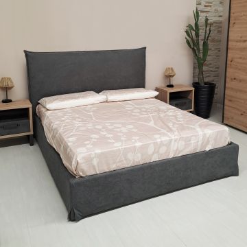 LETTO MATRIMONIALE CONTENITORE MOD. LINE IN TESSUTO GRIGIO SCURO