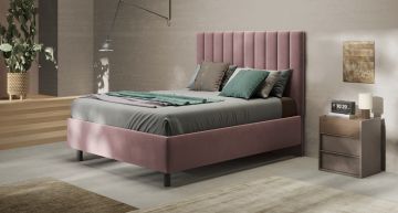 LETTO MATRIMONIALE CONTENITORE MOD. TEDDY VELLUTO ROSA ANTICO 