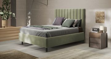 LETTO MATRIMONIALE CONTENITORE MOD. TEDDY VELLUTO PISTACCHIO