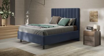 LETTO MATRIMONIALE CONTENITORE MOD. TEDDY VELLUTO BLU MARE