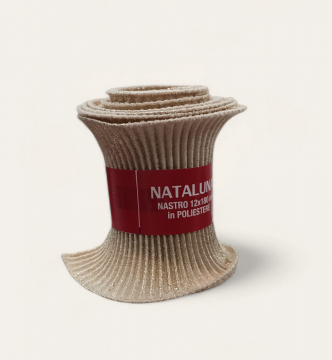 NASTRO NATALIZIO BEIGE RIGATO 12CMX1.8M