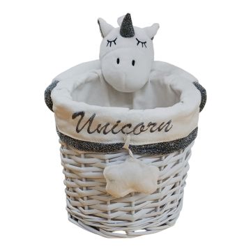 CESTO IN RATTAN BIANCO CON UNICORNO 1 PEZZO D18XH16CM 