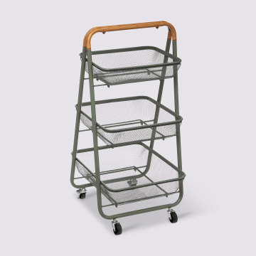 CARRELLO DA CUCINA IN METALLO TRIO CM 48X41.5 H.87 KAKI E NATURALE