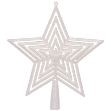 PUNTALE ALBERO A FORMA DI STELLA IN GLITTER BIANCO