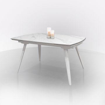 TAVOLO ALL. CHIC ROUND CM 140 METALLO BIANCO E VETRO EFFETTO MARMO BIANCO