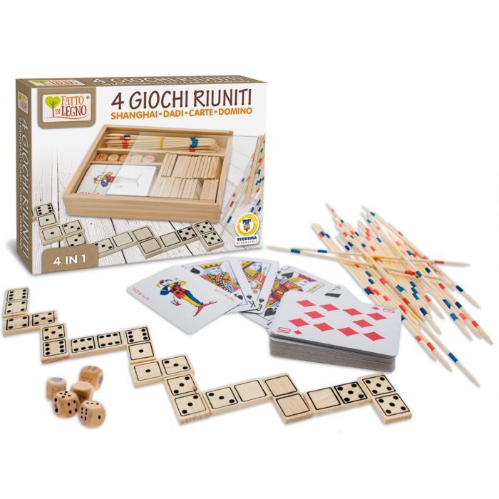 4 GIOCHI RIUNITI CON COFANETTO DI LEGNO: vendita online 4 GIOCHI RIUNITI  CON COFANETTO DI LEGNO in offerta