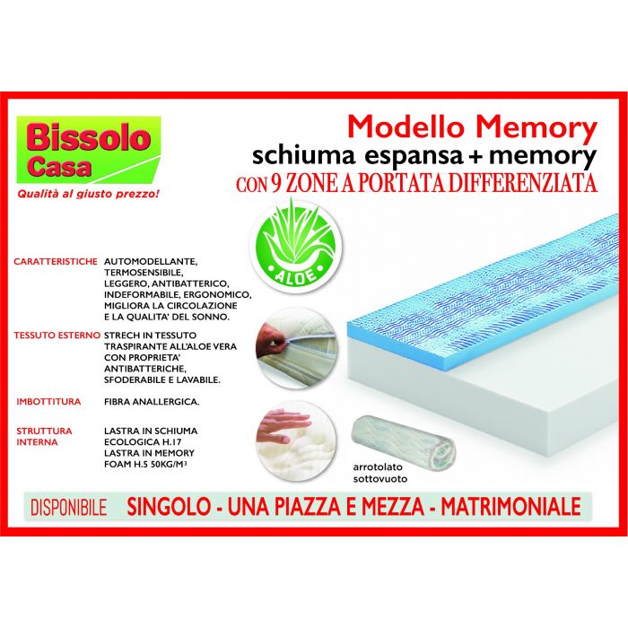 Materasso matrimoniale memory 9 zone 160x200 – Stock Fallimenti Udine